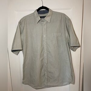 BOGARI Blue Striped Button Up Short Sleeve Collared Shirt